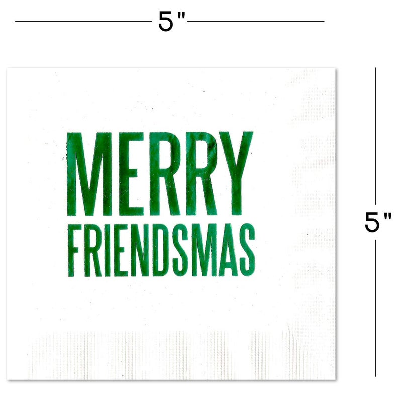 Nerdy Words Merry Friendsmas Cocktail Beverage Napkins (20 pcs) Red & Green Foil Friends Christmas Holiday Party Decorations by Nerdy Words - Image 3